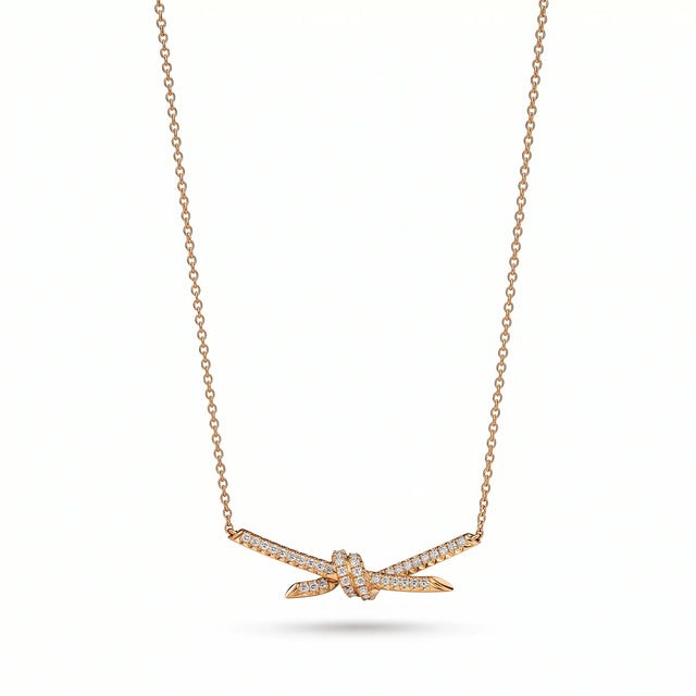Knot Radiant Pavé Crossed Bar Pendant Necklace
