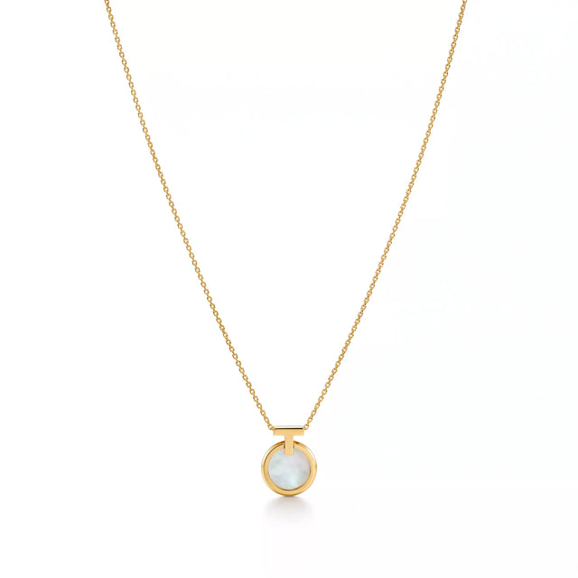 T Circle Mother-of-Pearl Disc Pendant Necklace