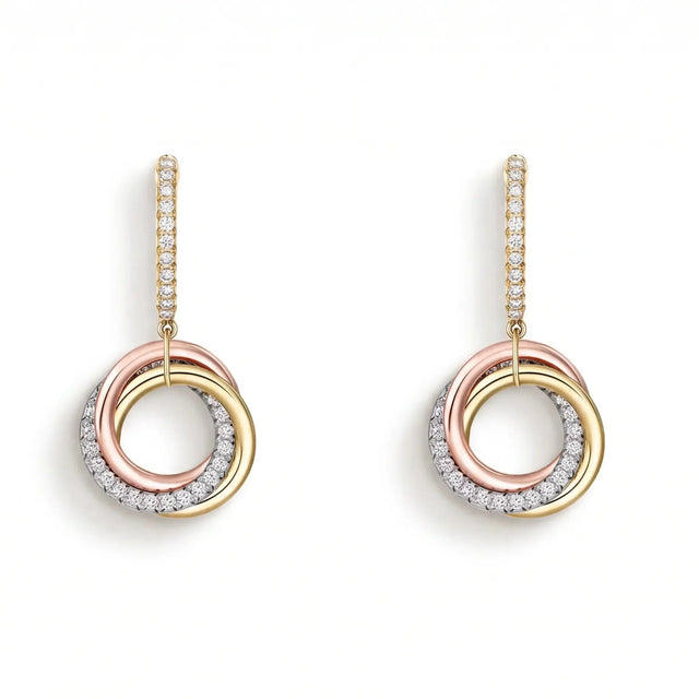 Trinity Three-Tone Ring Motif Drop Earrings