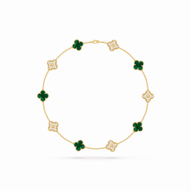 Vintage Alhambra Alternating Pavé Clover Necklace