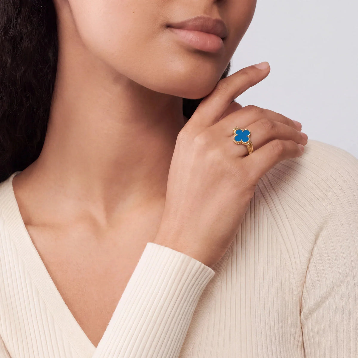 Alhambra Blue Clover Beaded Ring