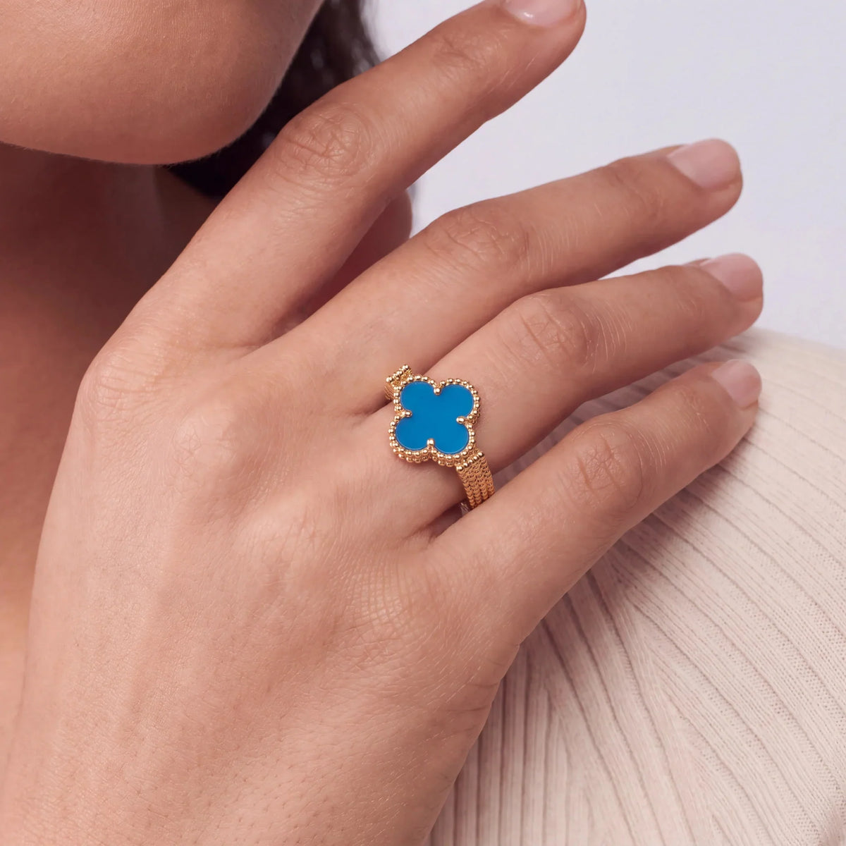 Alhambra Blue Clover Beaded Ring