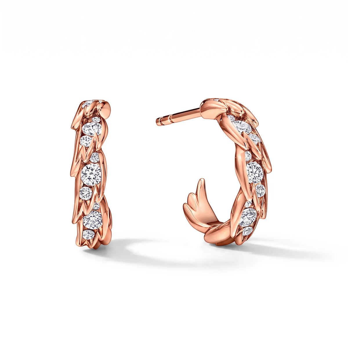Bird Wings Pavé Feather Hoop Earrings
