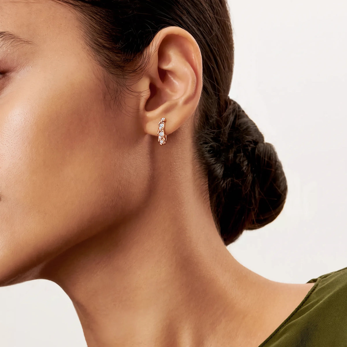 Bird Wings Pavé Feather Hoop Earrings