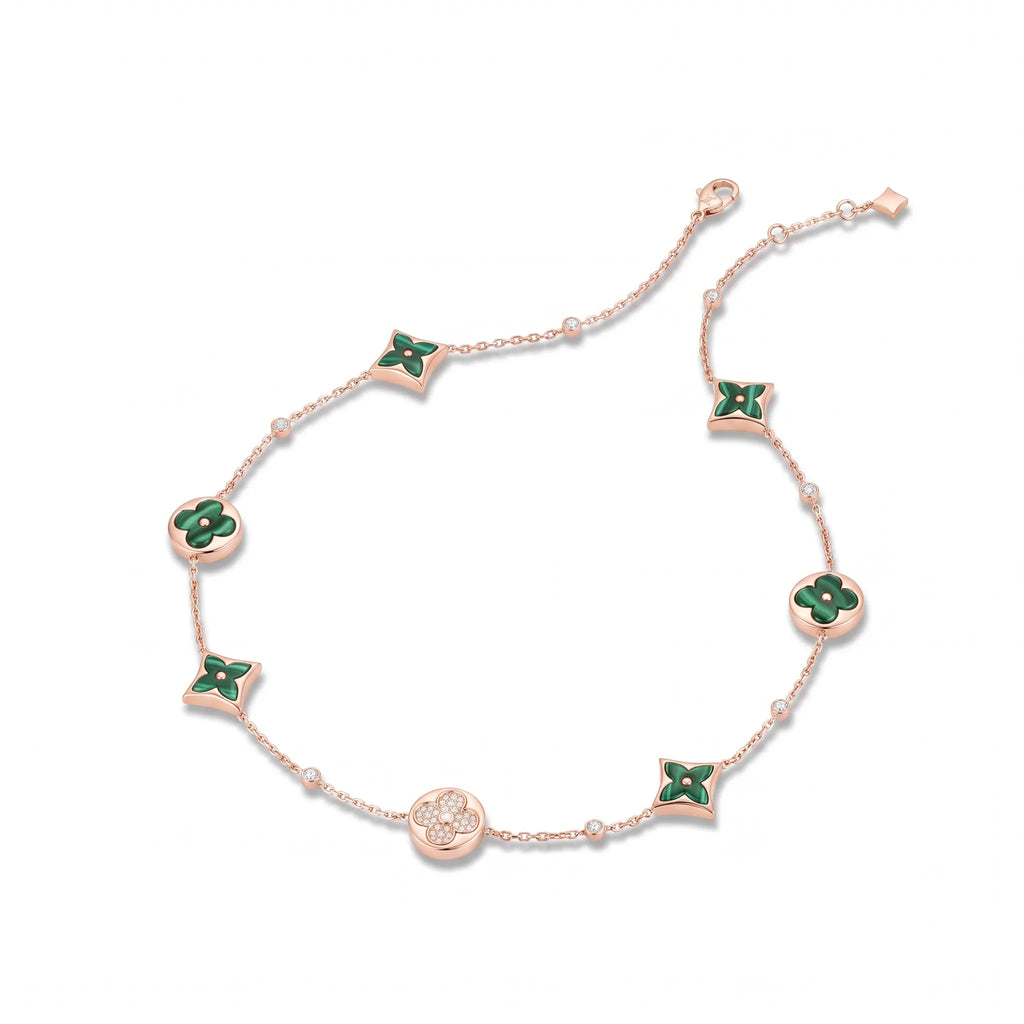 Color Blossom Malachite-Tone Station Necklace