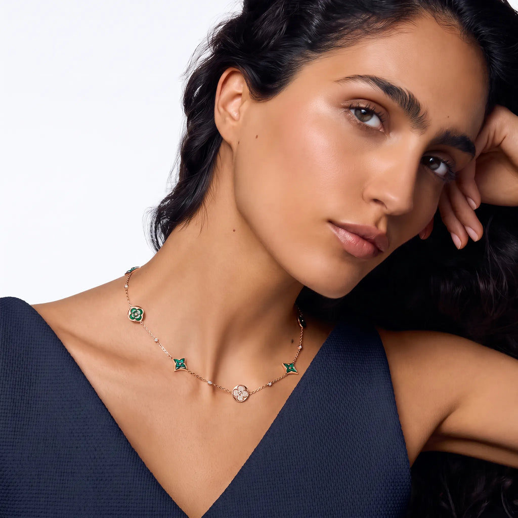 Color Blossom Malachite-Tone Station Necklace