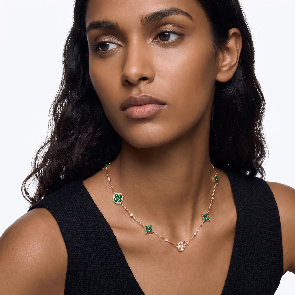 Color Blossom Malachite-Tone Station Necklace
