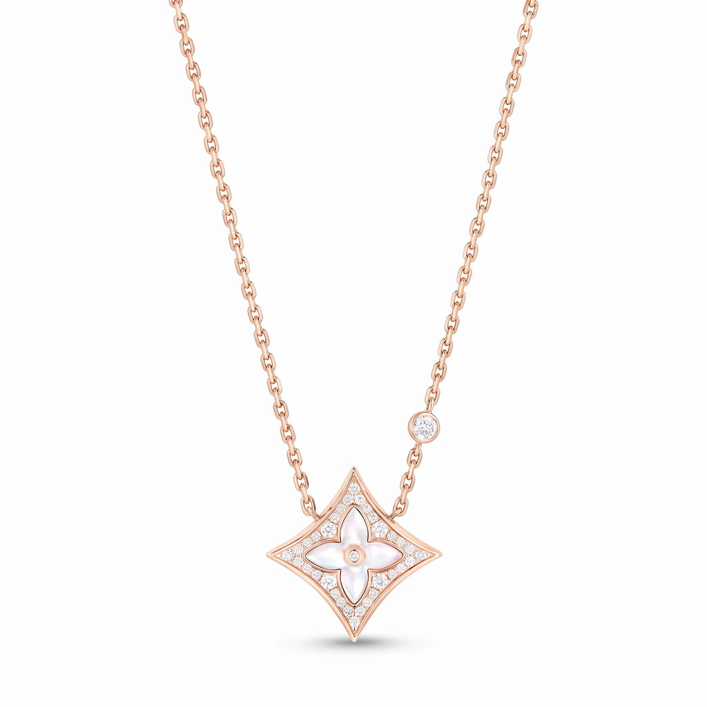 Color Blossom Pearl-Tone Motif Pendant Necklace