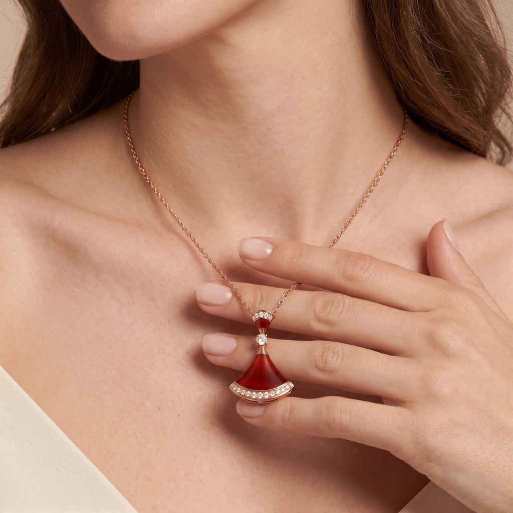 Diva's Dream Red Fan Pendant Necklace