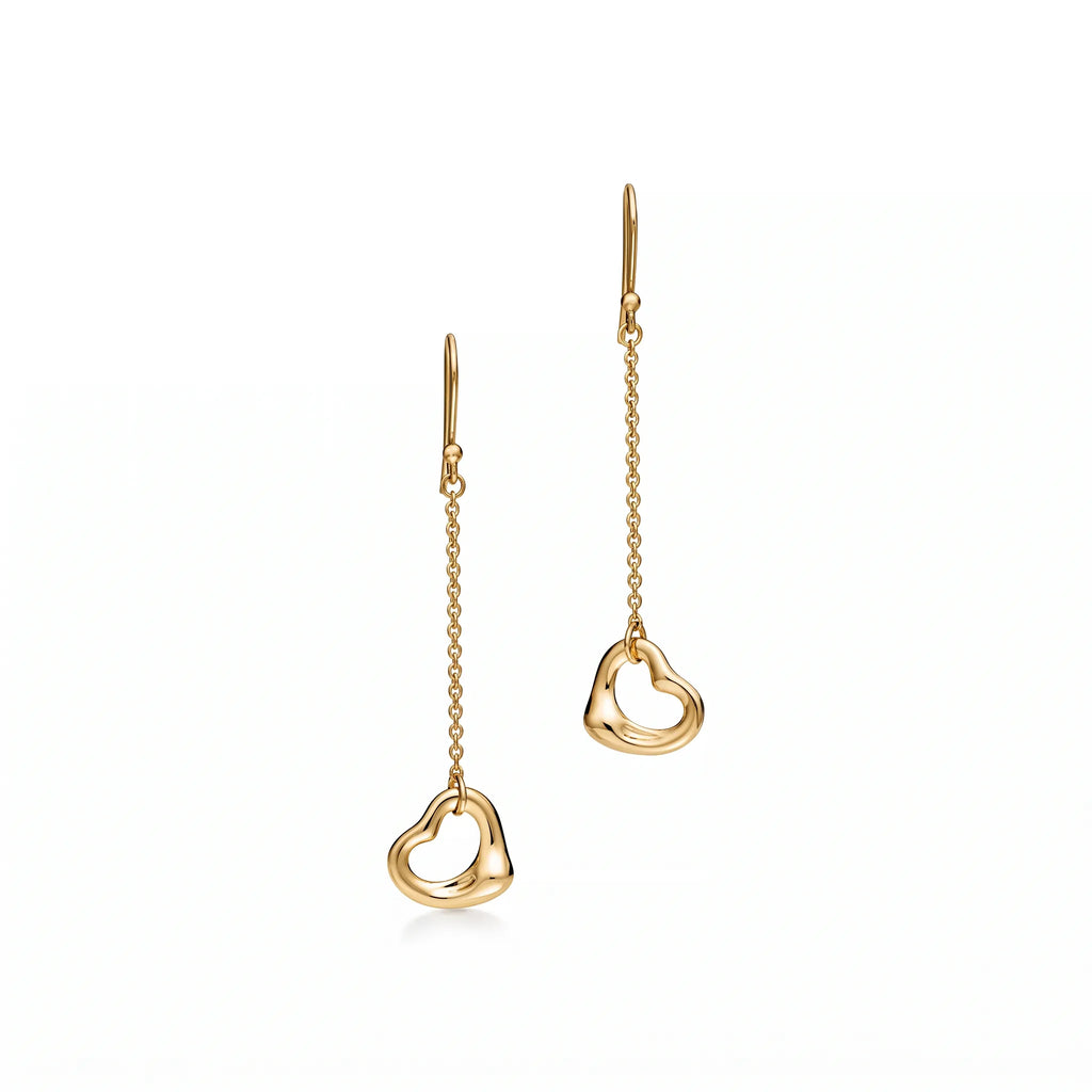 Elsa Peretti Open Heart Long Chain Drop Earrings