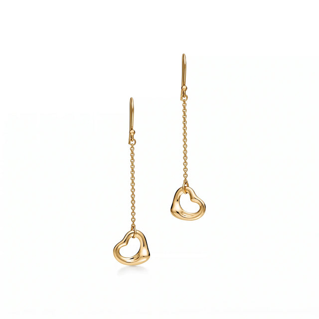 Elsa Peretti Open Heart Long Chain Drop Earrings