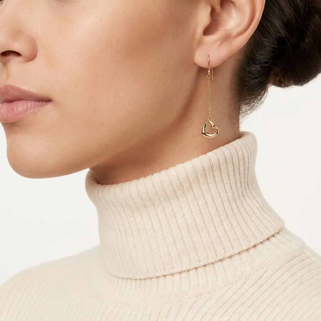 Elsa Peretti Open Heart Long Chain Drop Earrings