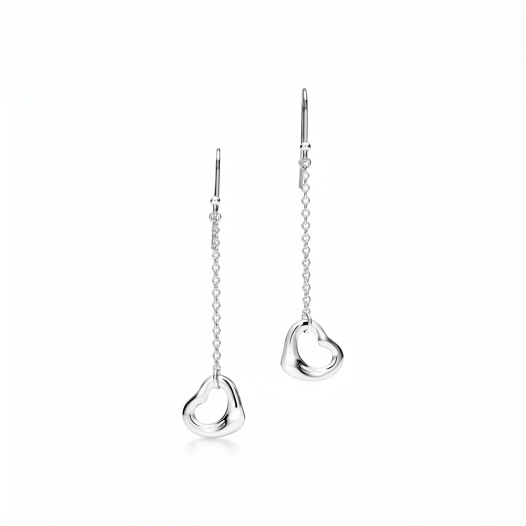 Elsa Peretti Open Heart Long Chain Drop Earrings