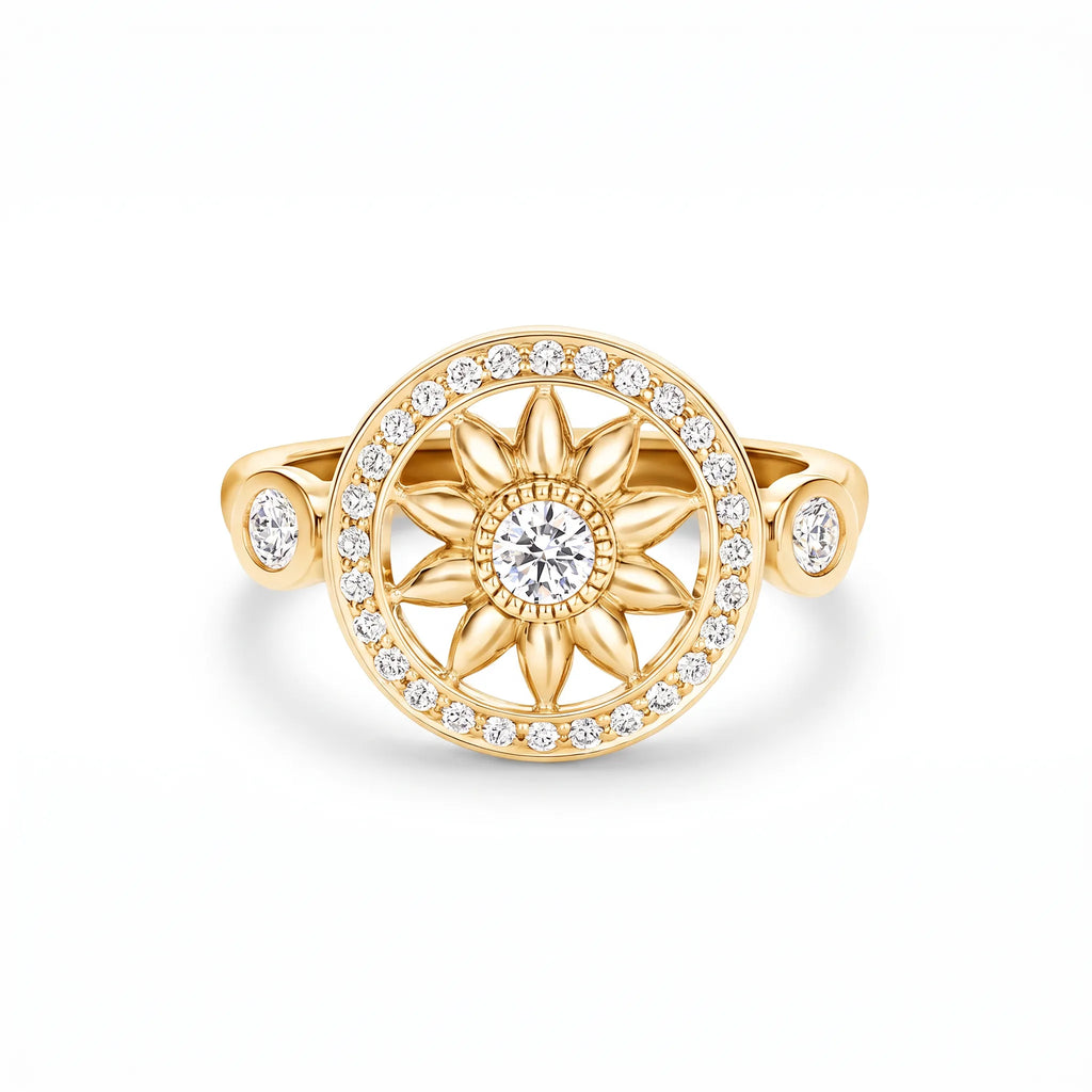 Gates Sunburst Flower Halo Ring