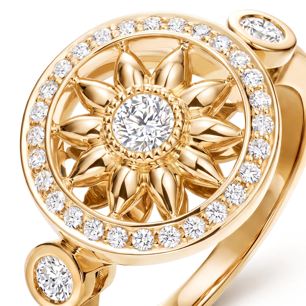 Gates Sunburst Flower Halo Ring