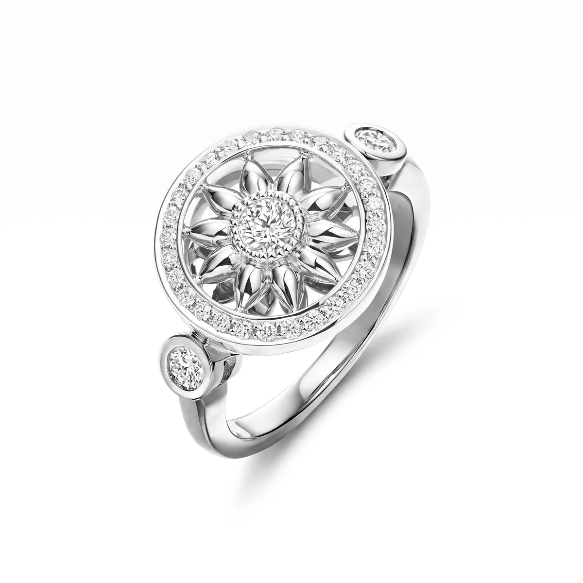 Gates Sunburst Flower Halo Ring