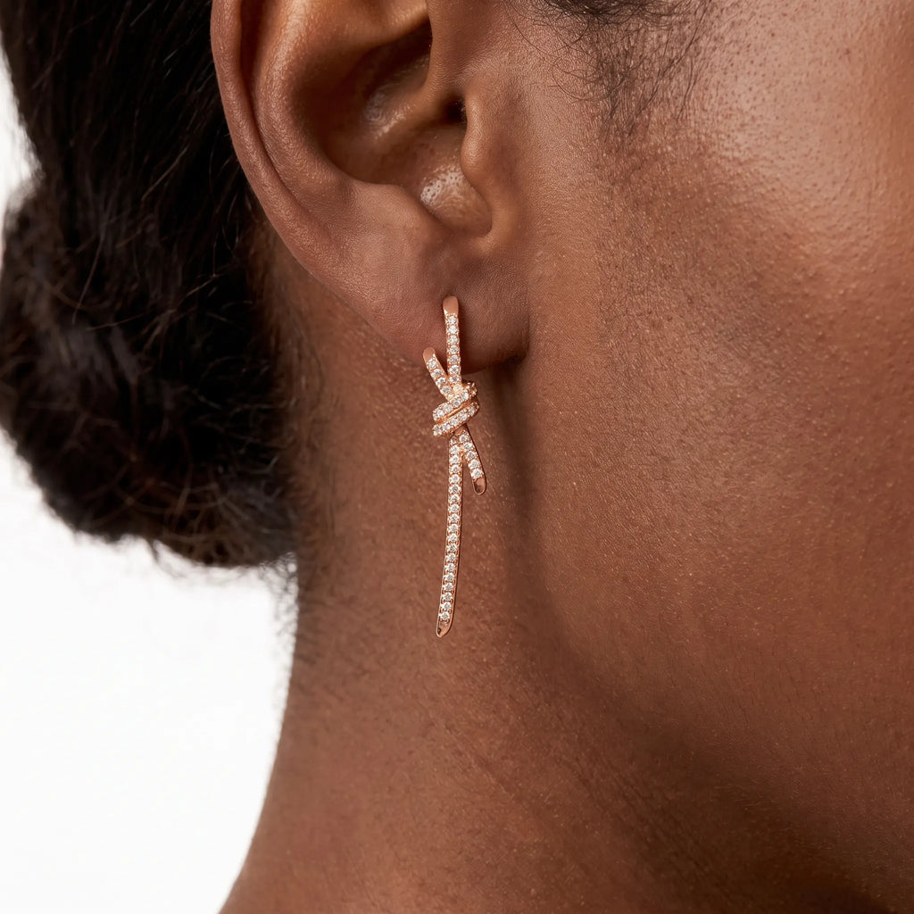 Knot Cascading Pavé Long Drop Earrings