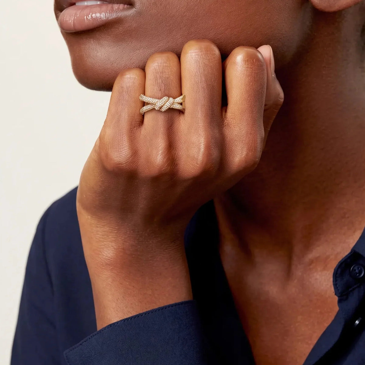 Knot Double Row Crossover Ring