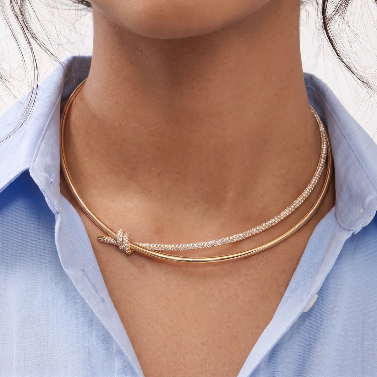 Knot Grace Double Row Pavé Collar Necklace