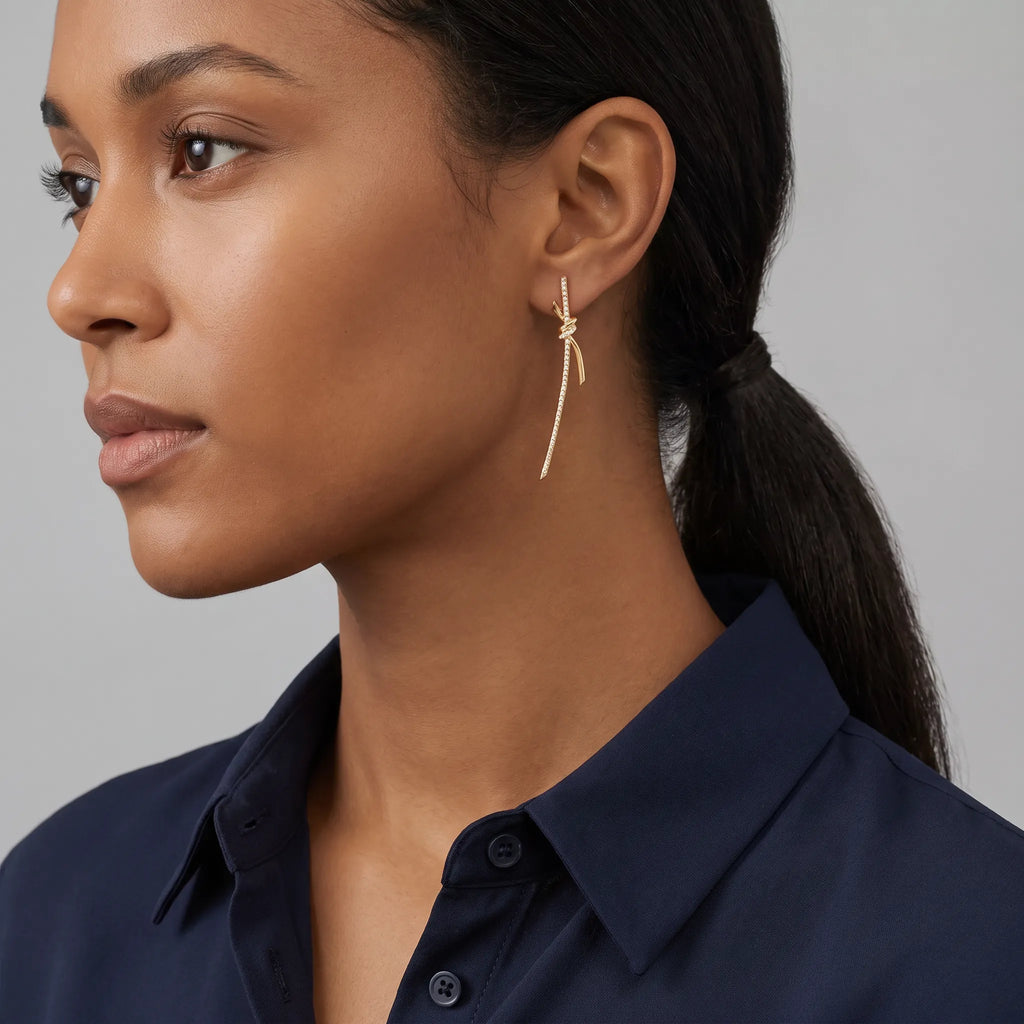 Knot Pavé Curved Drop Earrings