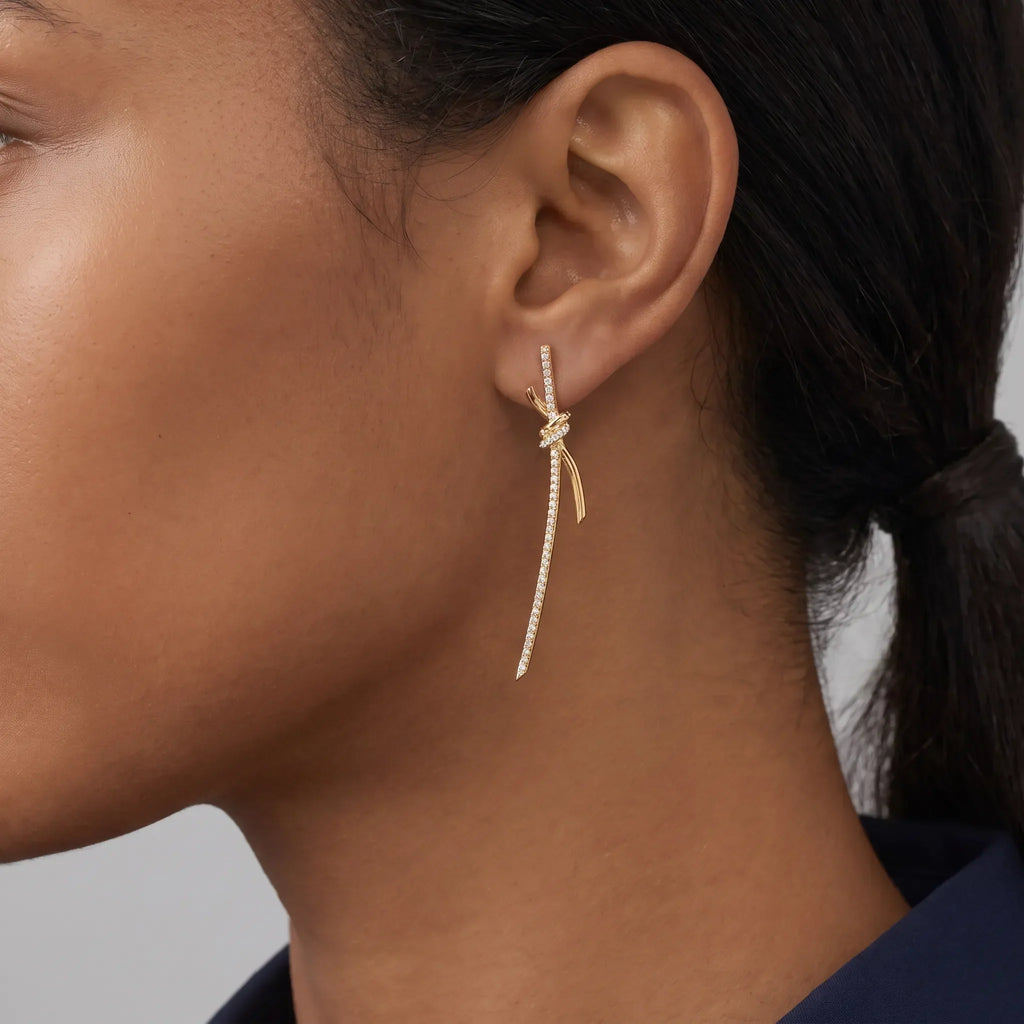 Knot Pavé Curved Drop Earrings