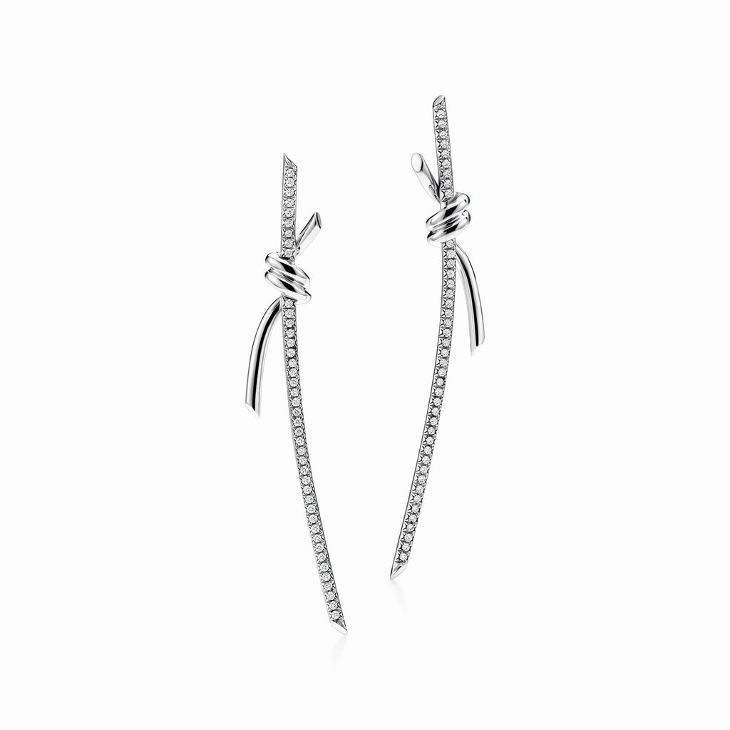 Knot Pavé Curved Drop Earrings