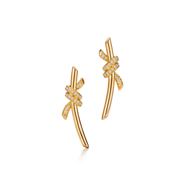 Knot Pavé Ribbon Climber Earrings
