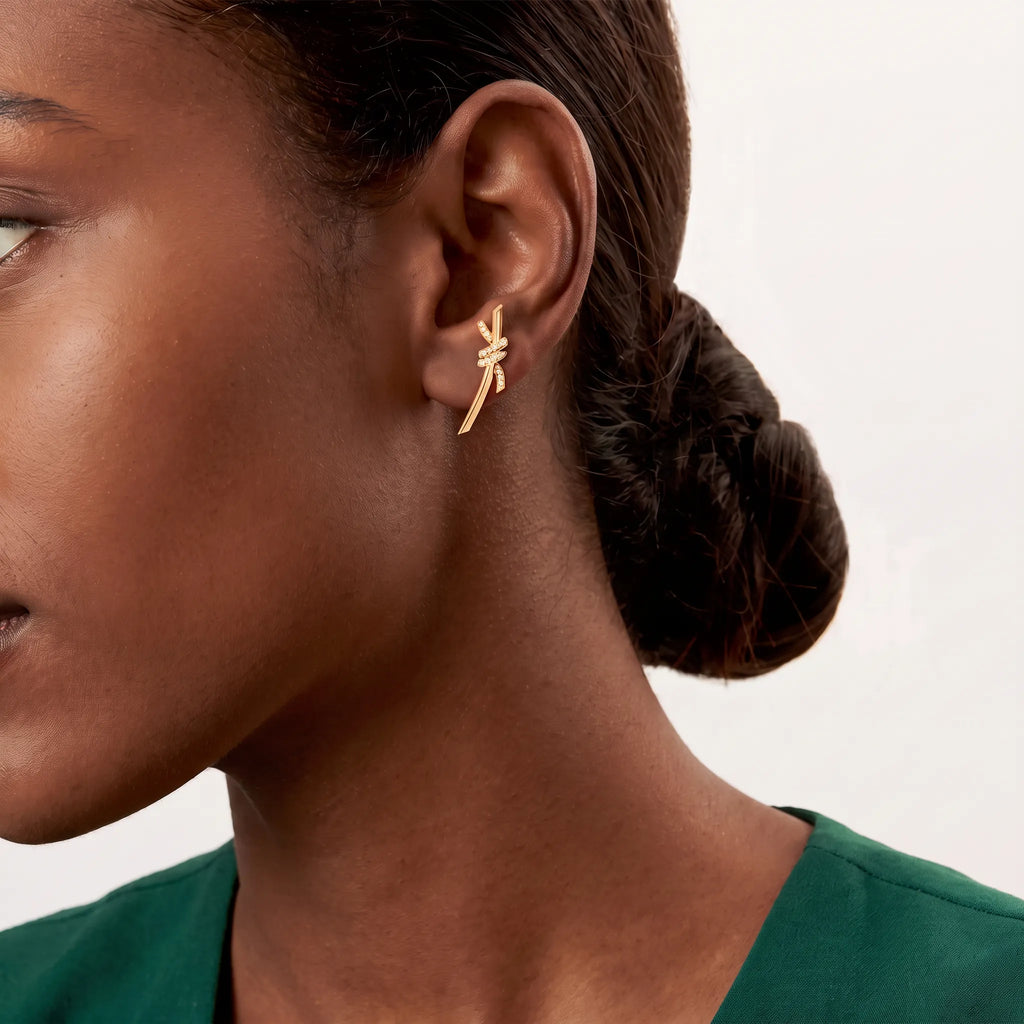 Knot Pavé Ribbon Climber Earrings