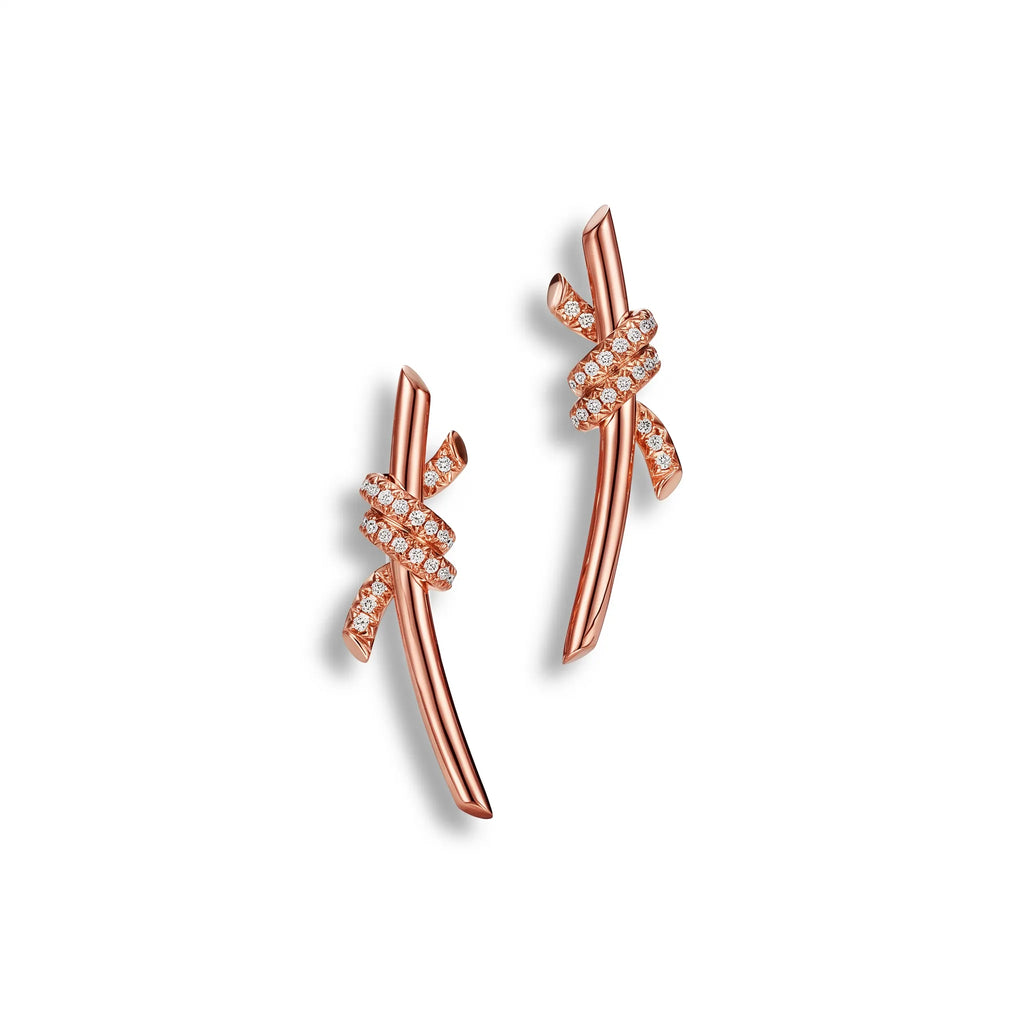 Knot Pavé Ribbon Climber Earrings