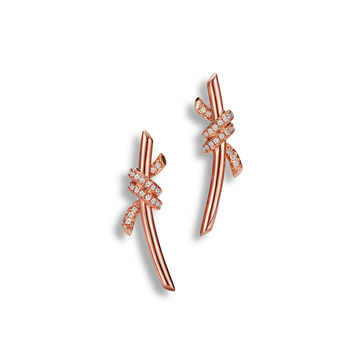 Knot Pavé Ribbon Climber Earrings
