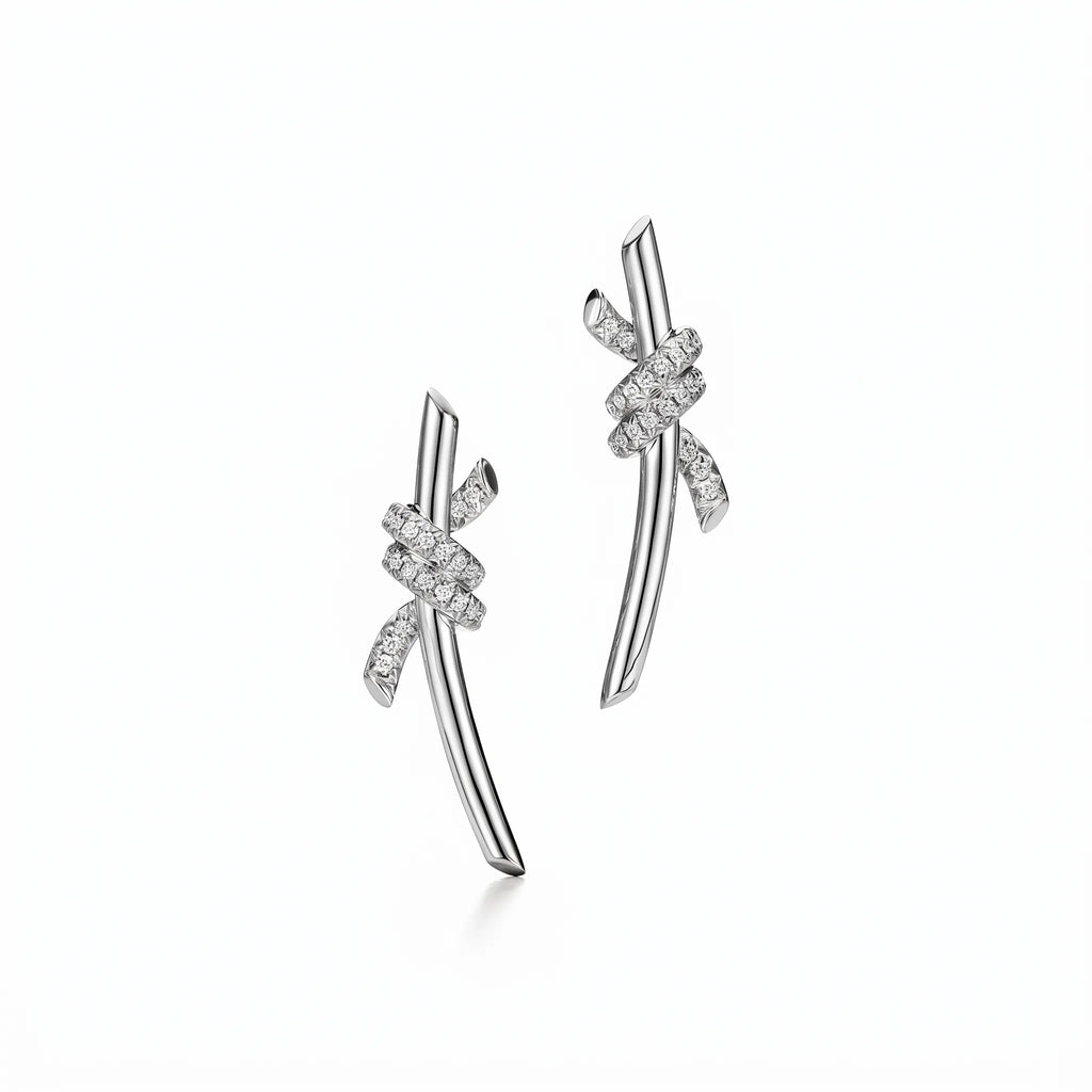 Knot Pavé Ribbon Climber Earrings