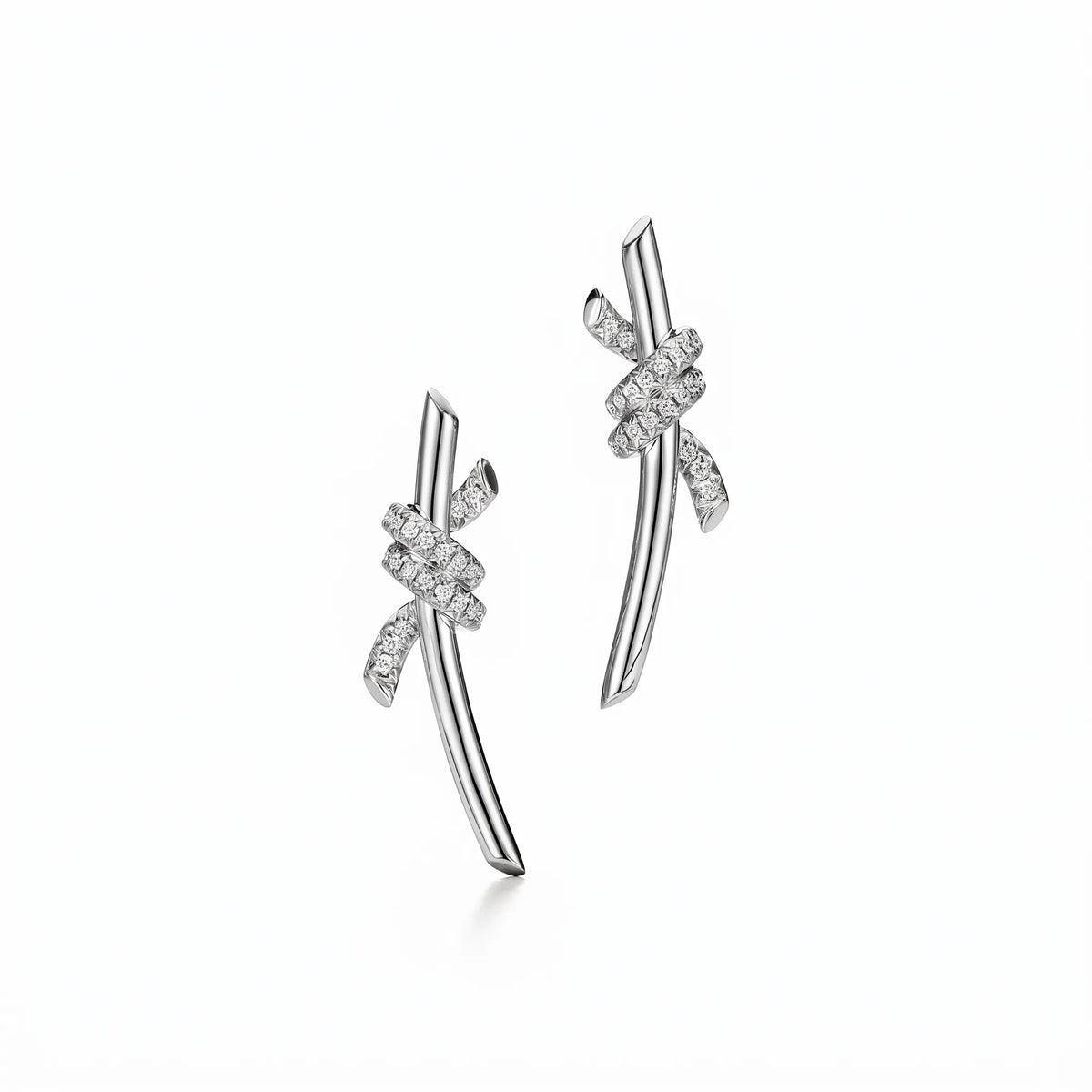 Knot Pavé Ribbon Climber Earrings