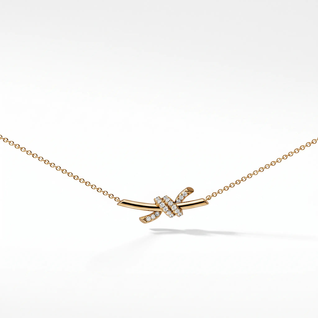 Knot Petite Pavé Fine Chain Pendant Necklace