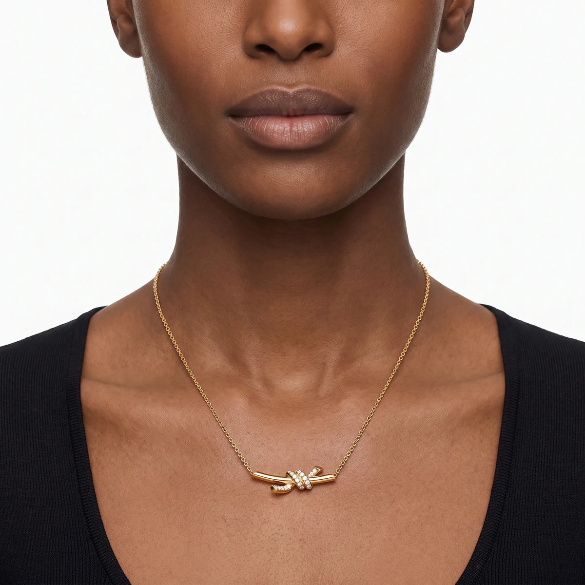 Knot Petite Pavé Fine Chain Pendant Necklace