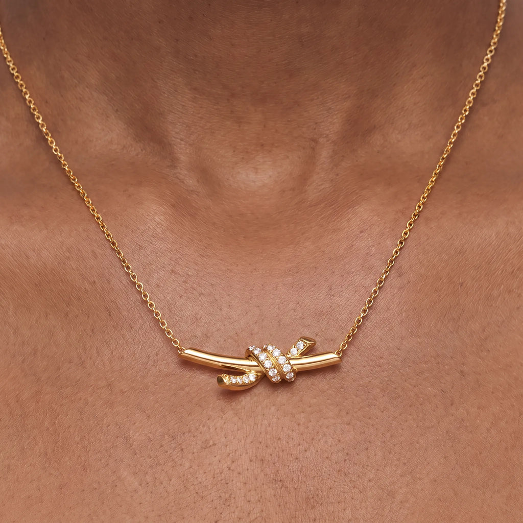 Knot Petite Pavé Fine Chain Pendant Necklace