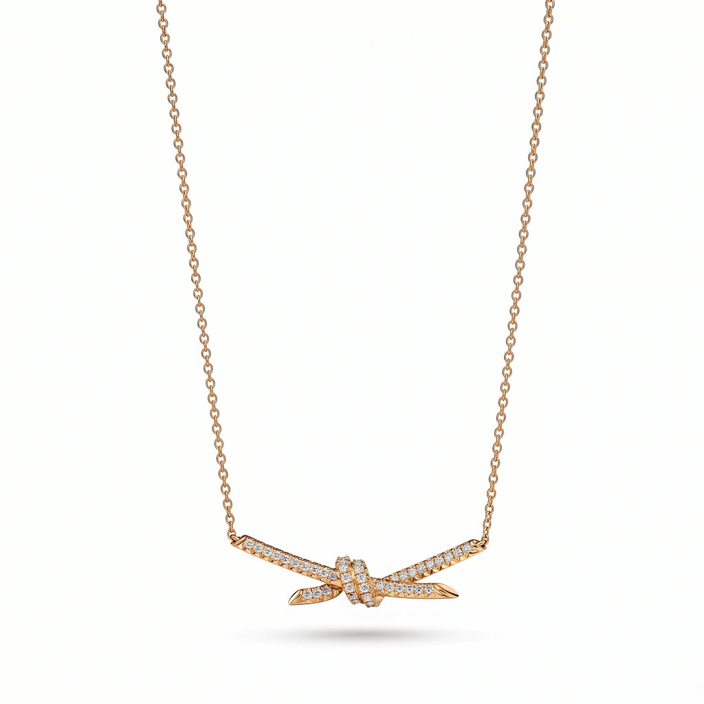 Knot Radiant Pavé Crossed Bar Pendant Necklace