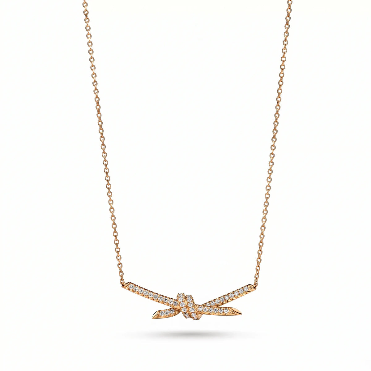 Knot Radiant Pavé Crossed Bar Pendant Necklace