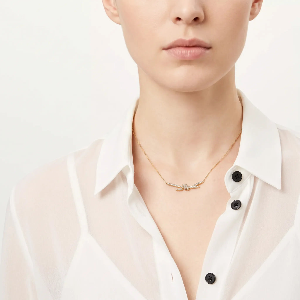 Knot Radiant Pavé Crossed Bar Pendant Necklace