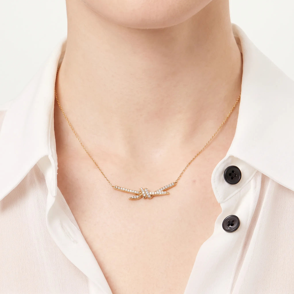 Knot Radiant Pavé Crossed Bar Pendant Necklace