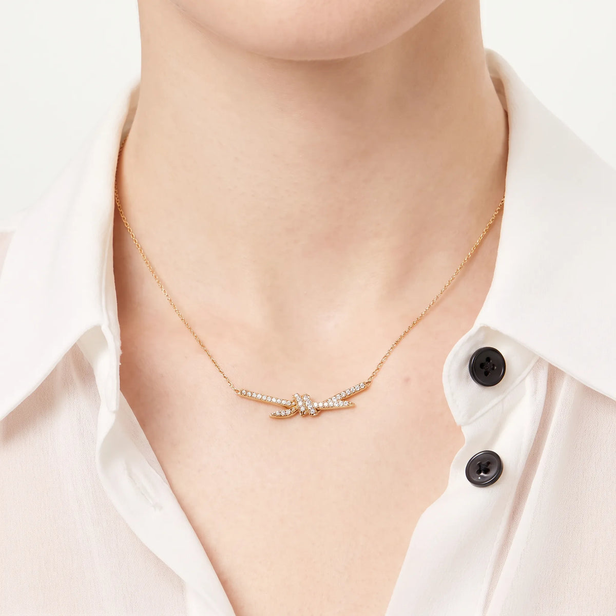Knot Radiant Pavé Crossed Bar Pendant Necklace