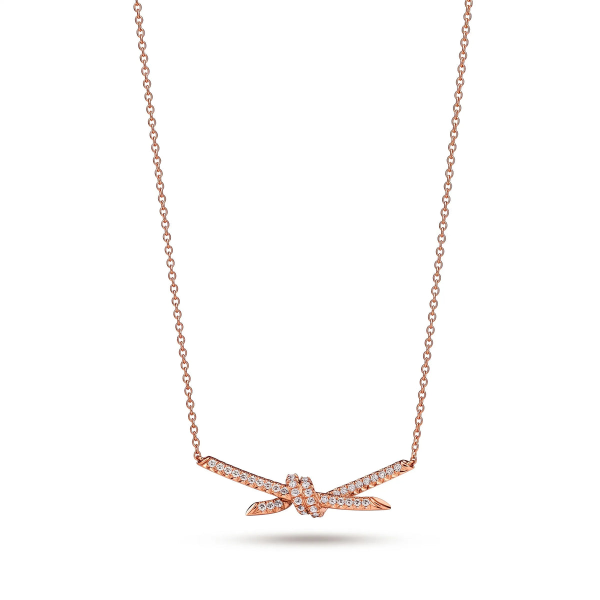 Knot Radiant Pavé Crossed Bar Pendant Necklace