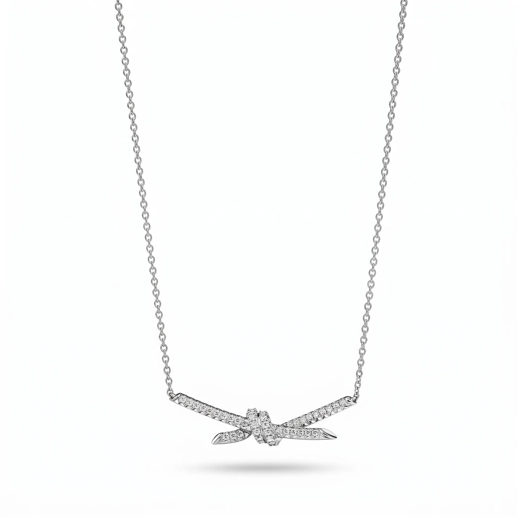 Knot Radiant Pavé Crossed Bar Pendant Necklace