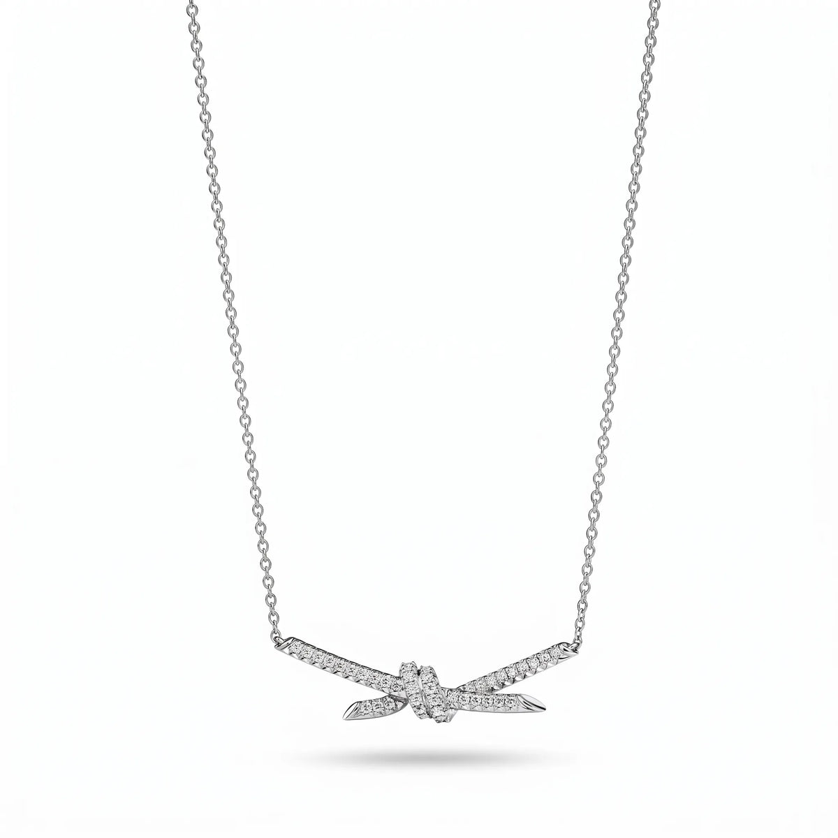 Knot Radiant Pavé Crossed Bar Pendant Necklace