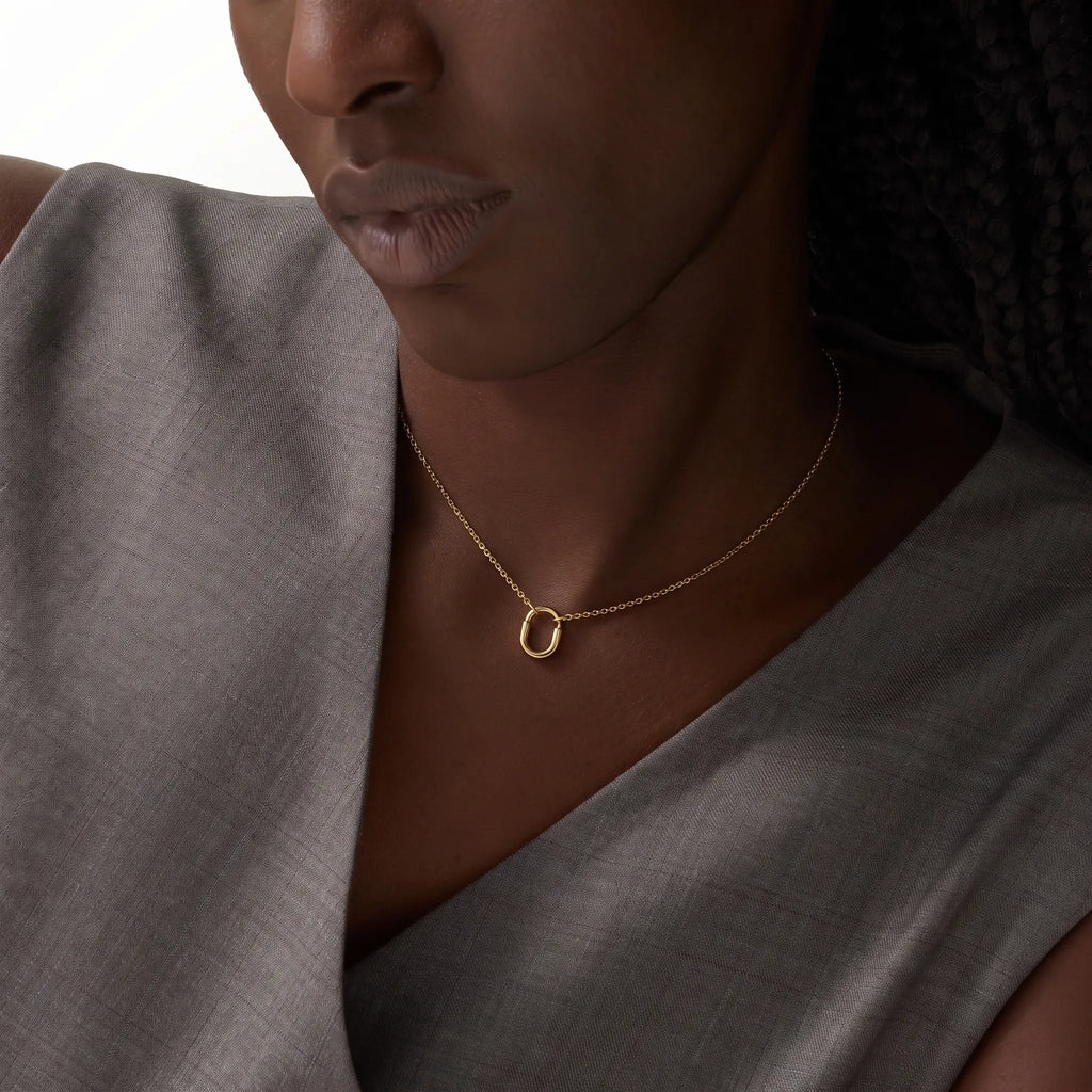Lock Halo Rounded Charm Pendant Necklace