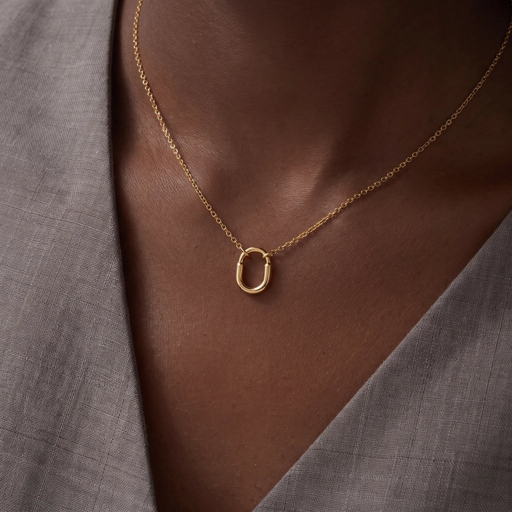 Lock Halo Rounded Charm Pendant Necklace