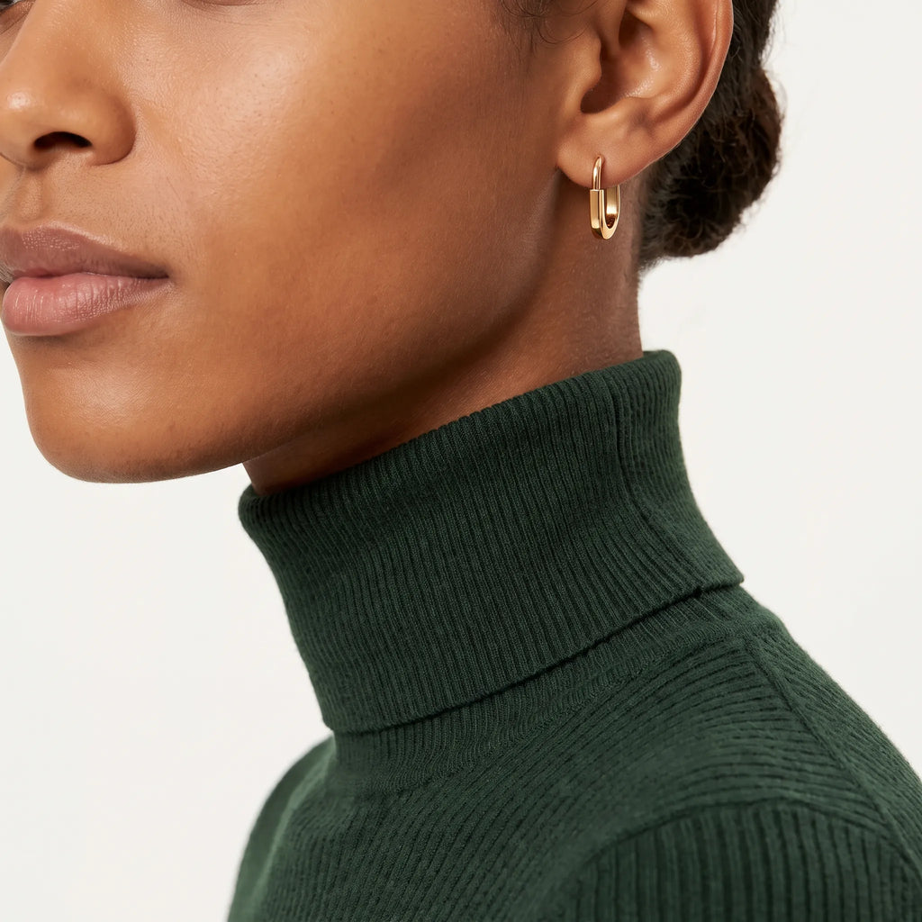 Lock Petite Polished Oval Hoop Earrings