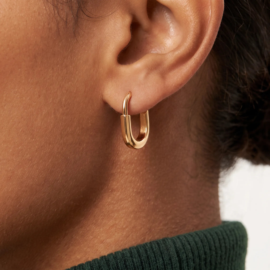 Lock Petite Polished Oval Hoop Earrings