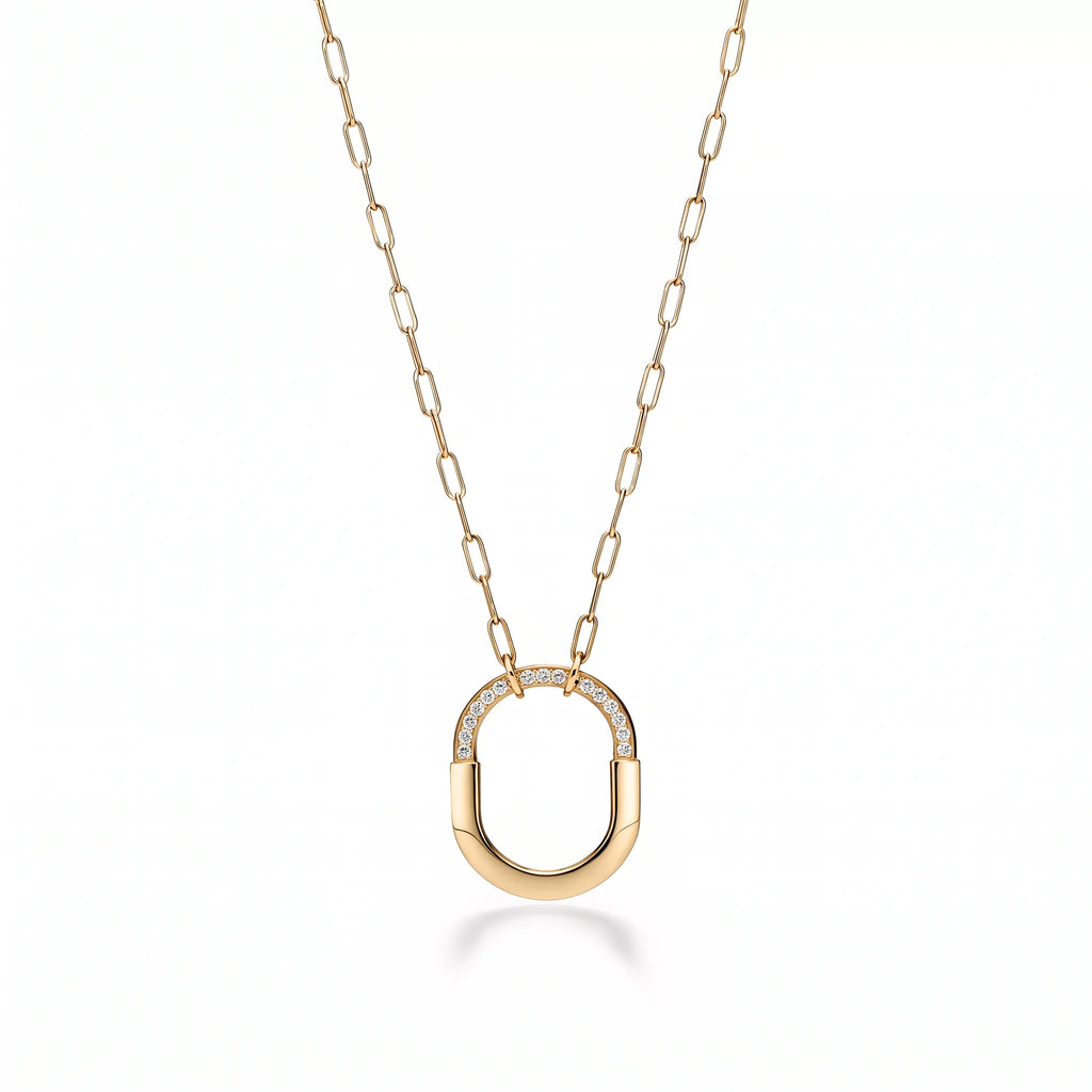 Lock Radiant Pavé Oval Pendant Necklace