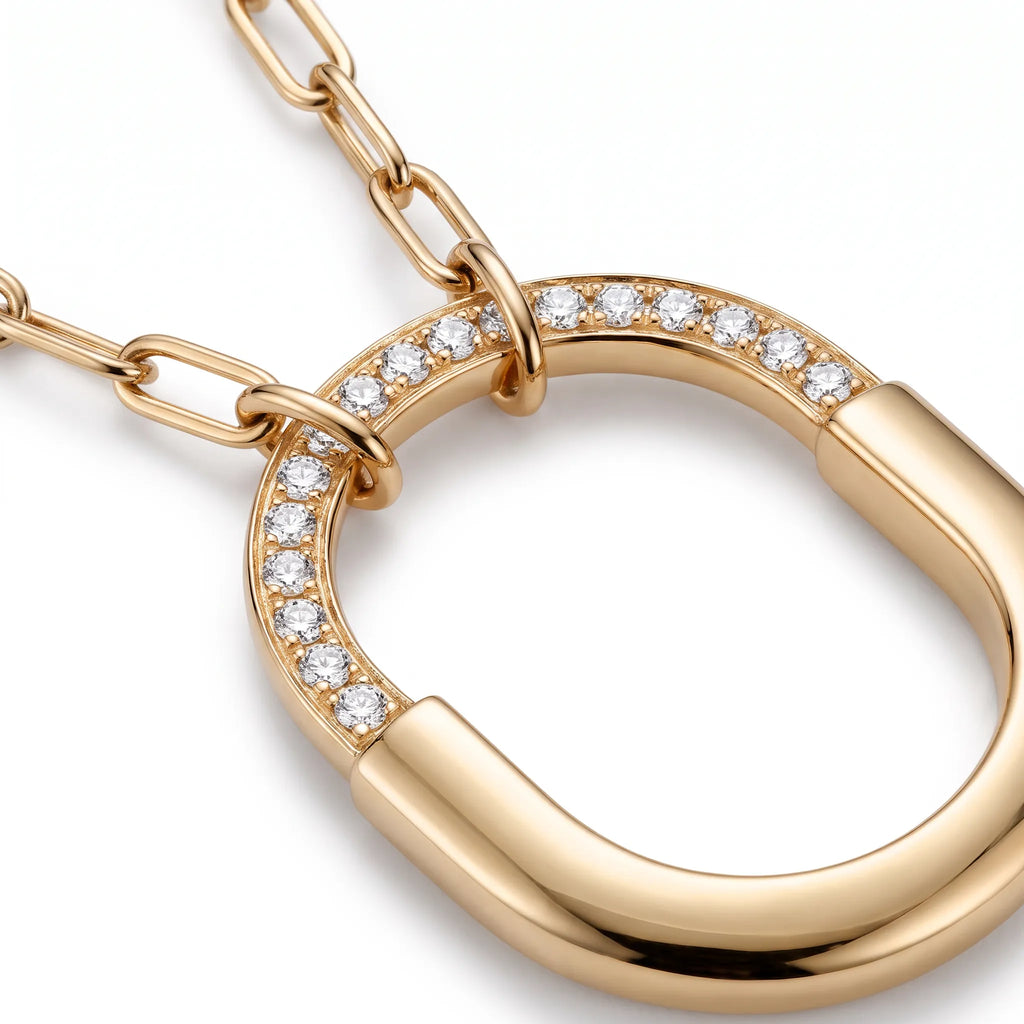 Lock Radiant Pavé Oval Pendant Necklace
