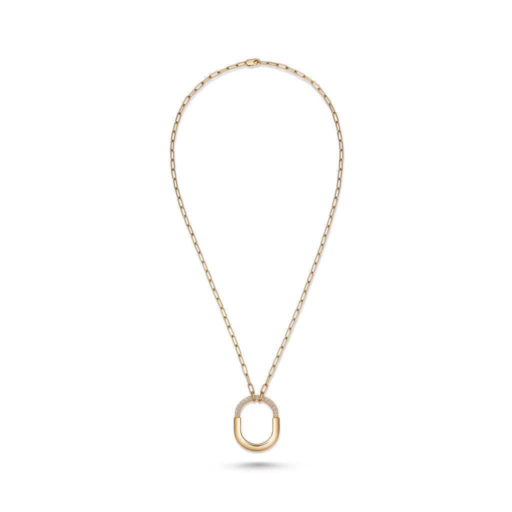 Lock Radiant Pavé Oval Pendant Necklace
